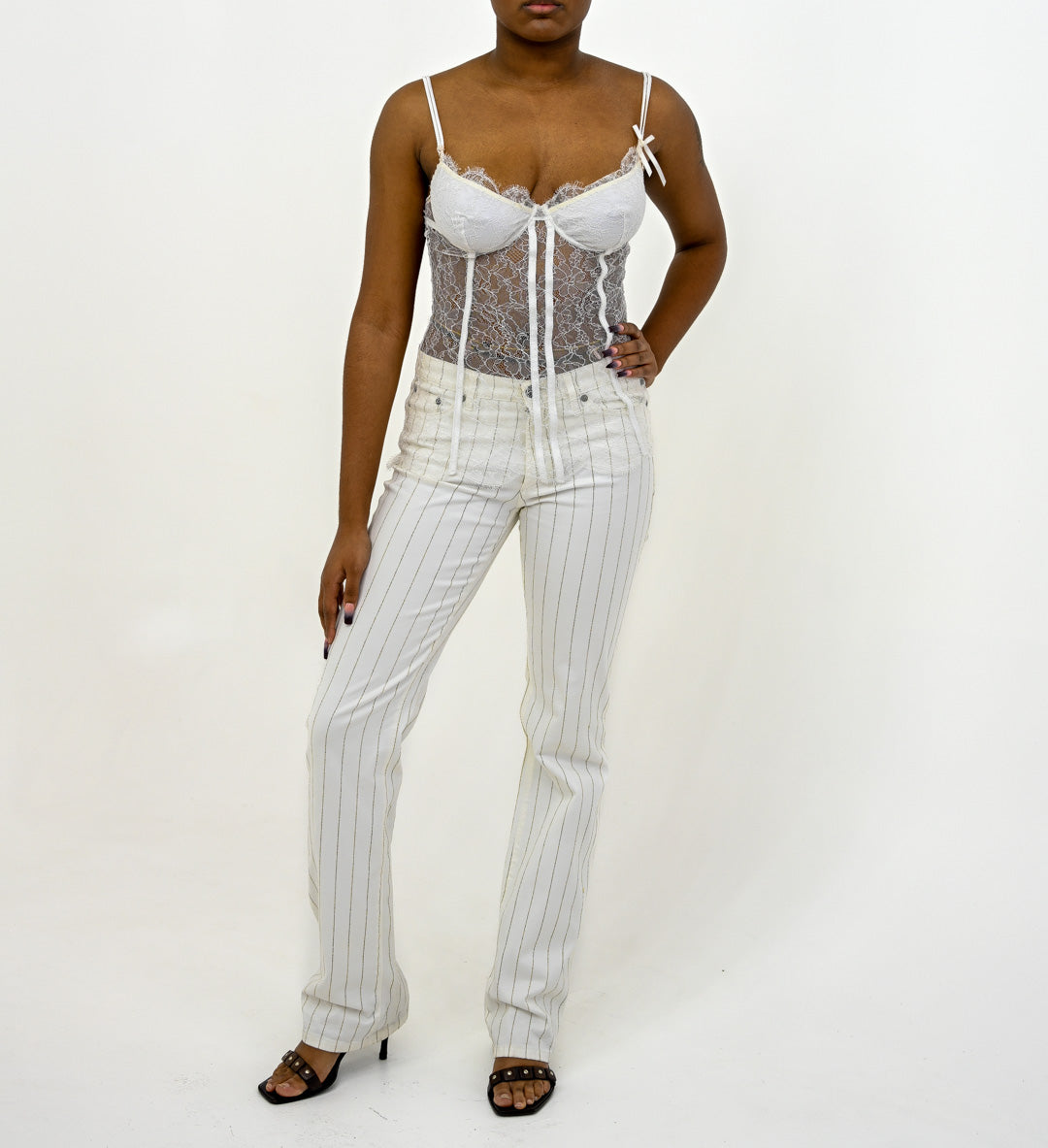 Versace Bronze Pinstripe Pants