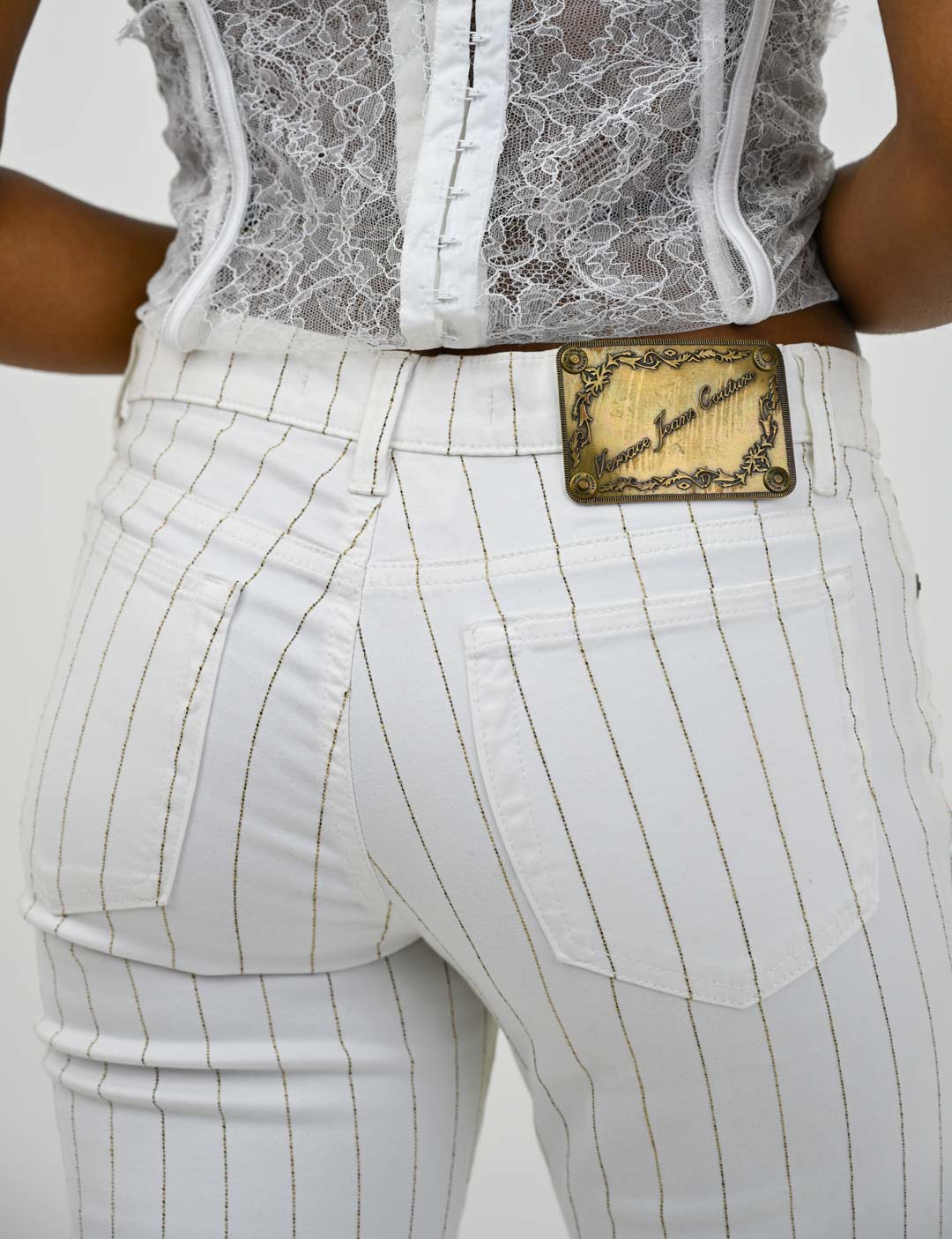 Versace Bronze Pinstripe Pants
