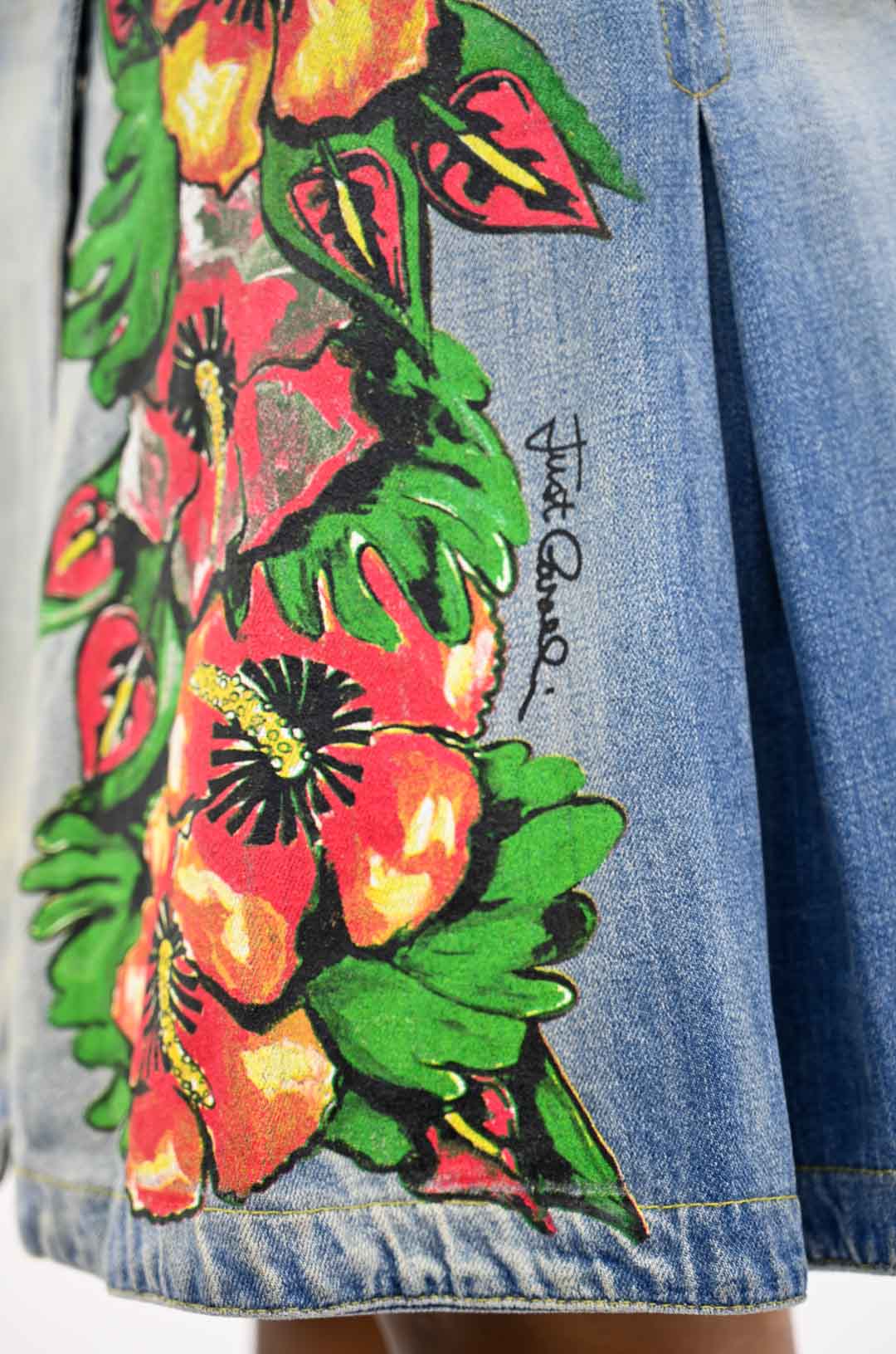 Roberto Cavalli Hibiscus Denim Skirt