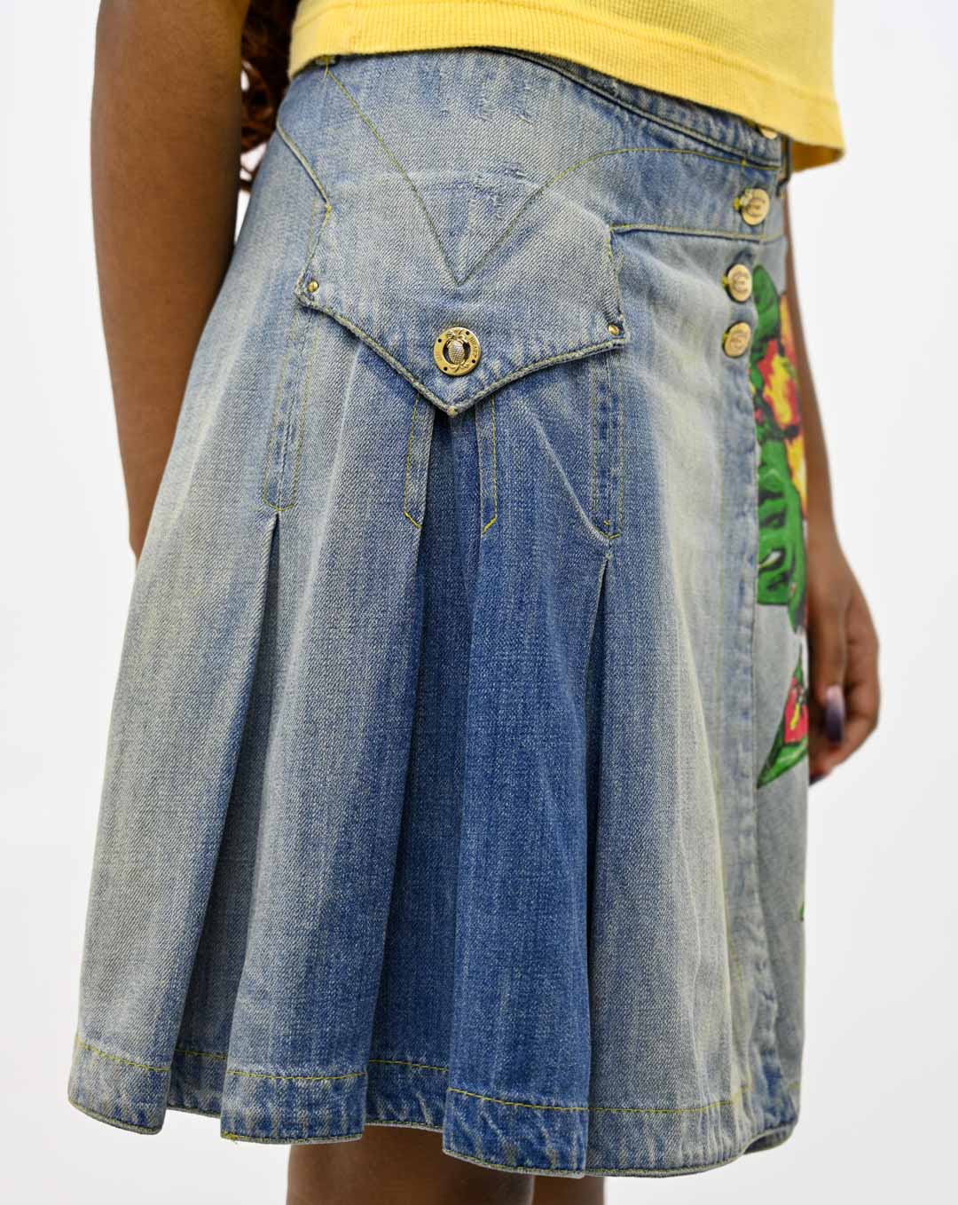 Roberto Cavalli Hibiscus Denim Skirt