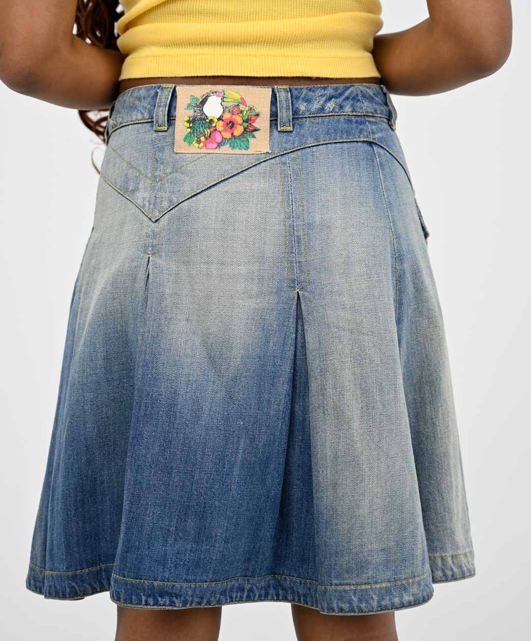 Roberto Cavalli Hibiscus Denim Skirt