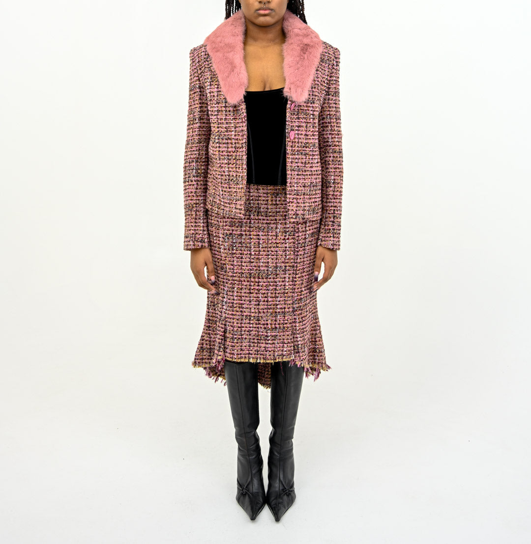 Rabbit Trim Rosewood Tweed Skirt Suit