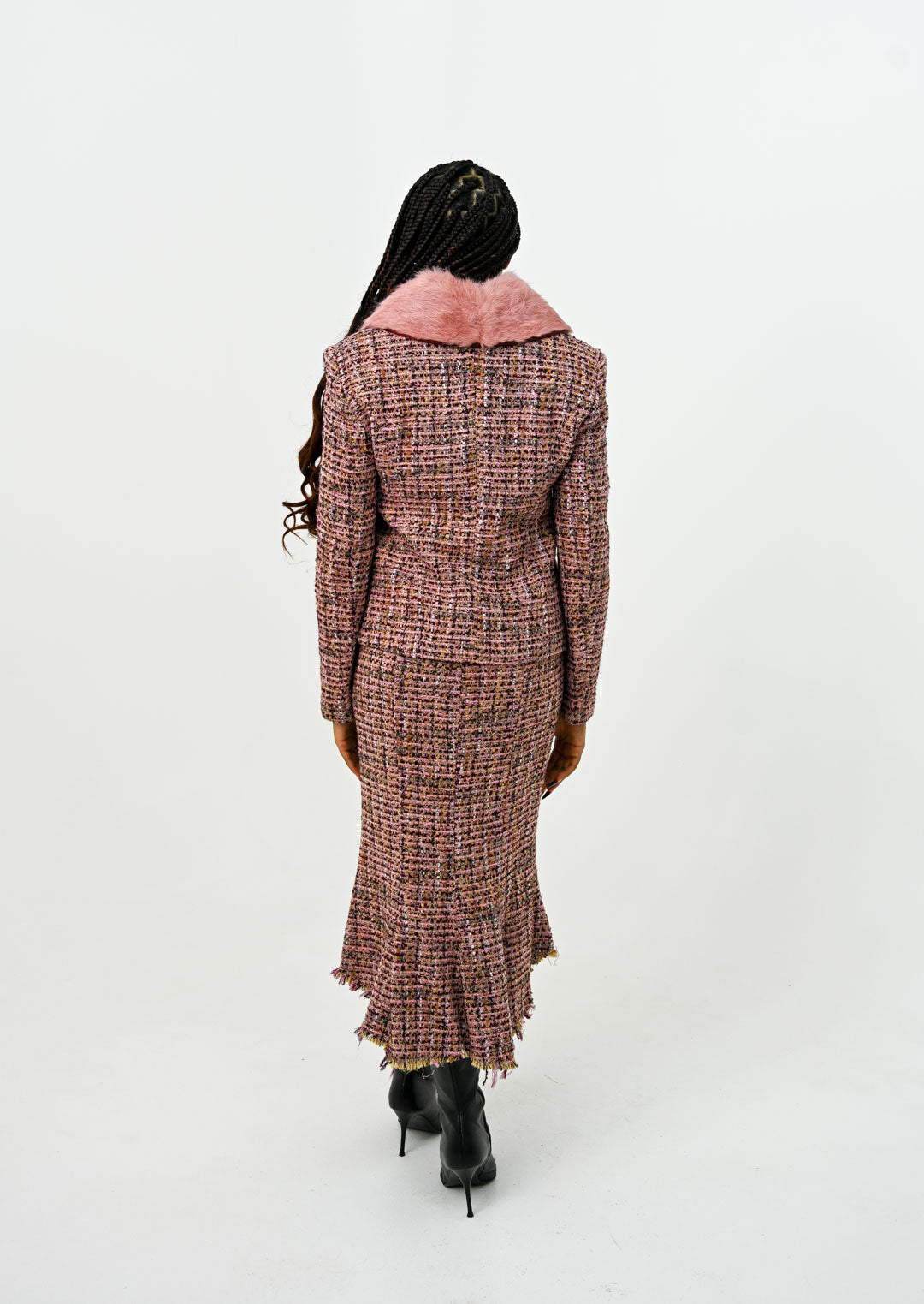 Rabbit Trim Rosewood Tweed Skirt Suit