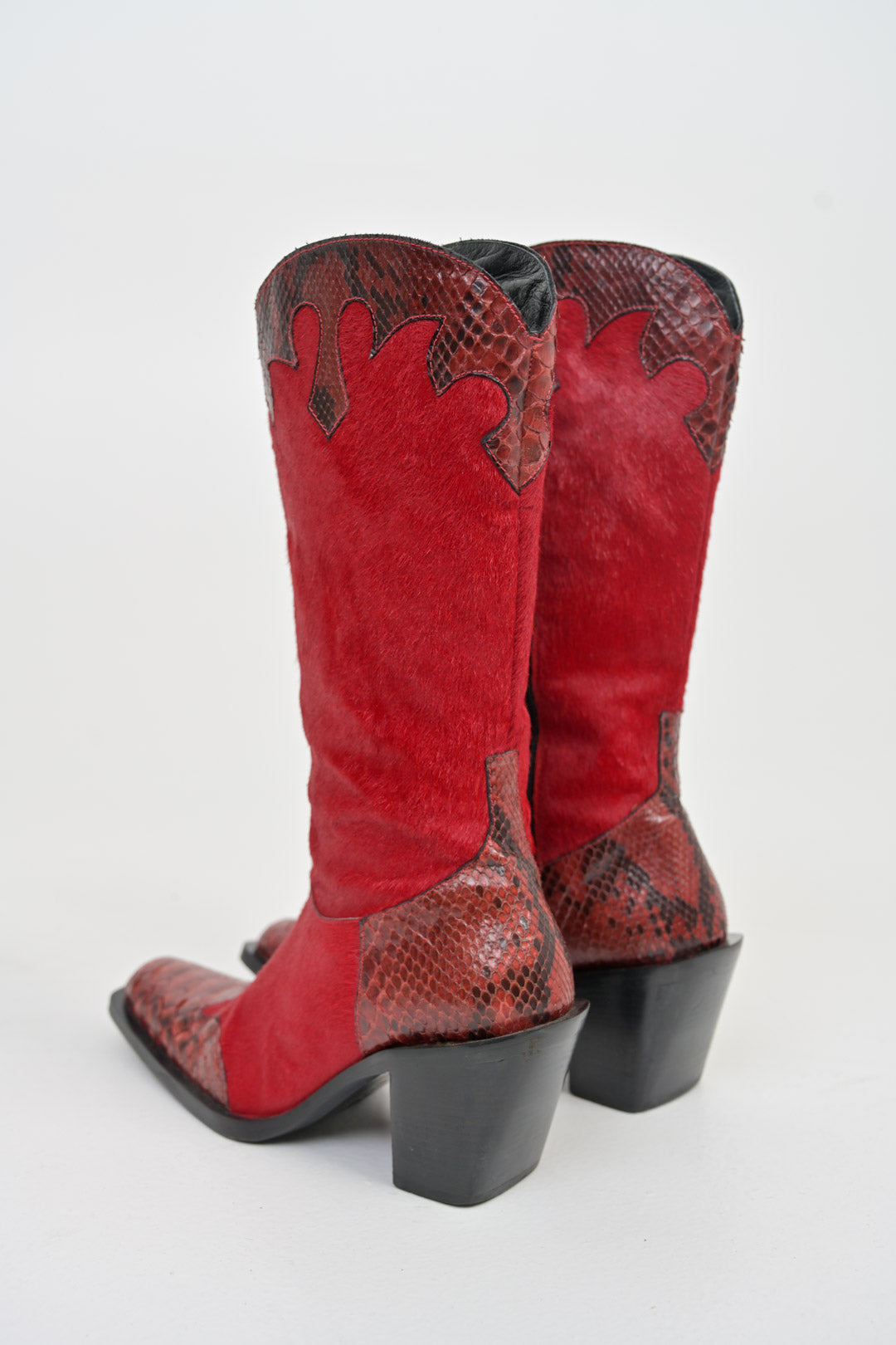 Crimson Calf Hair Snakeskin Cowboy Boots (40)