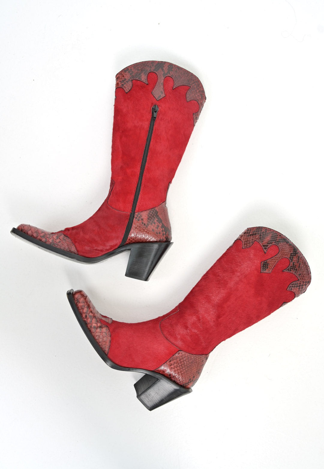 Crimson Calf Hair Snakeskin Cowboy Boots (40)