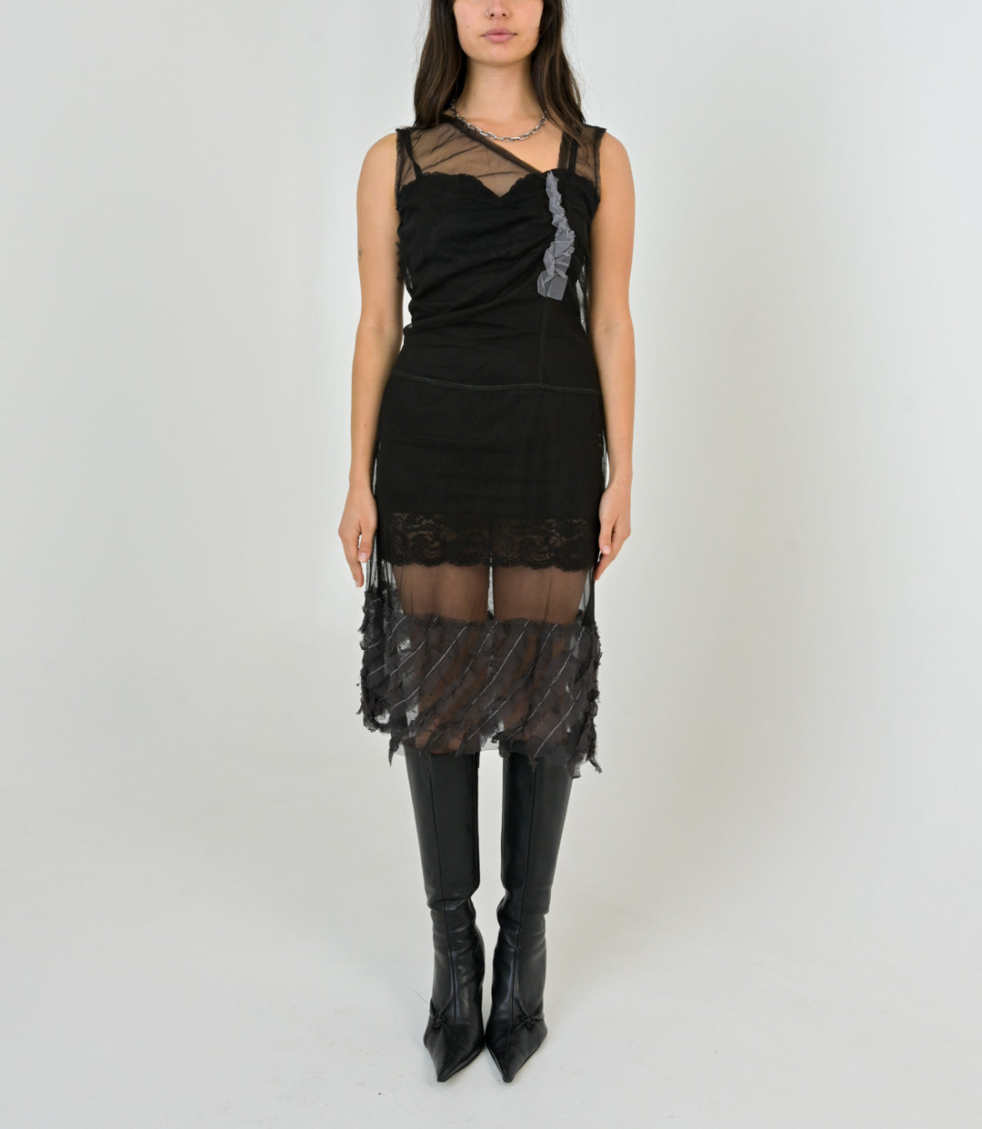 Onyx Sheer Ruffle Dress
