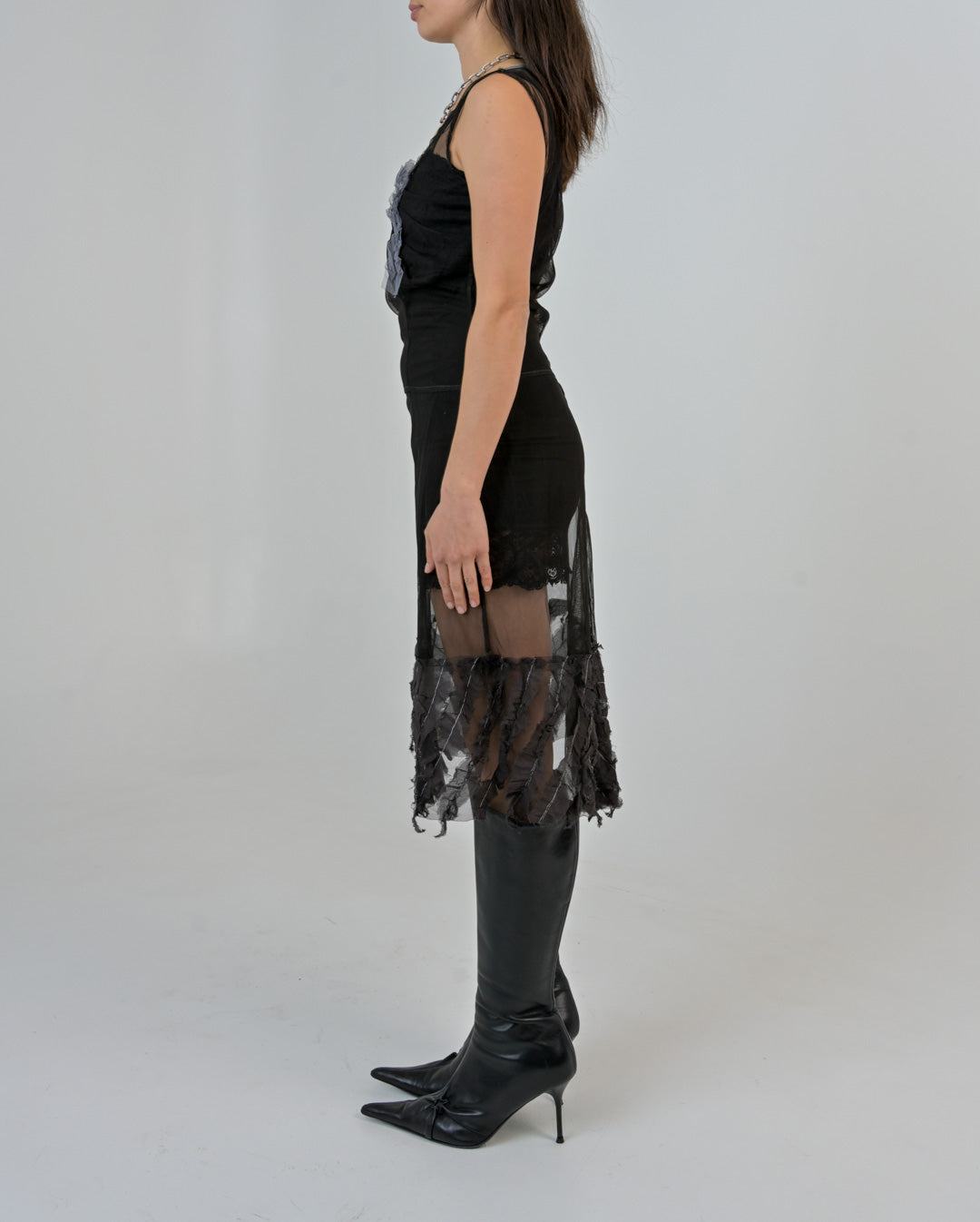 Onyx Sheer Ruffle Dress
