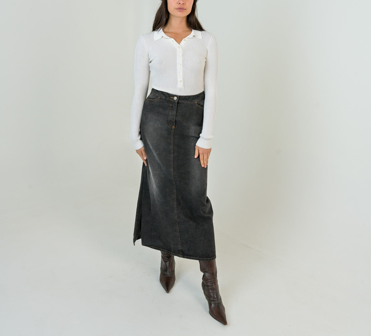 Charcoal Denim Maxi Skirt