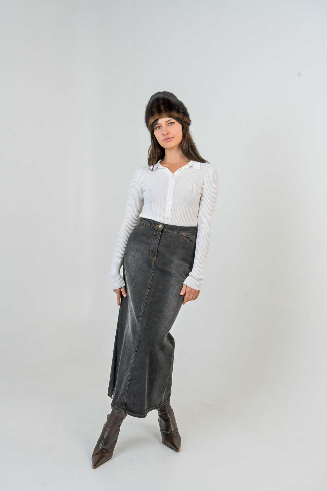 Charcoal Denim Maxi Skirt
