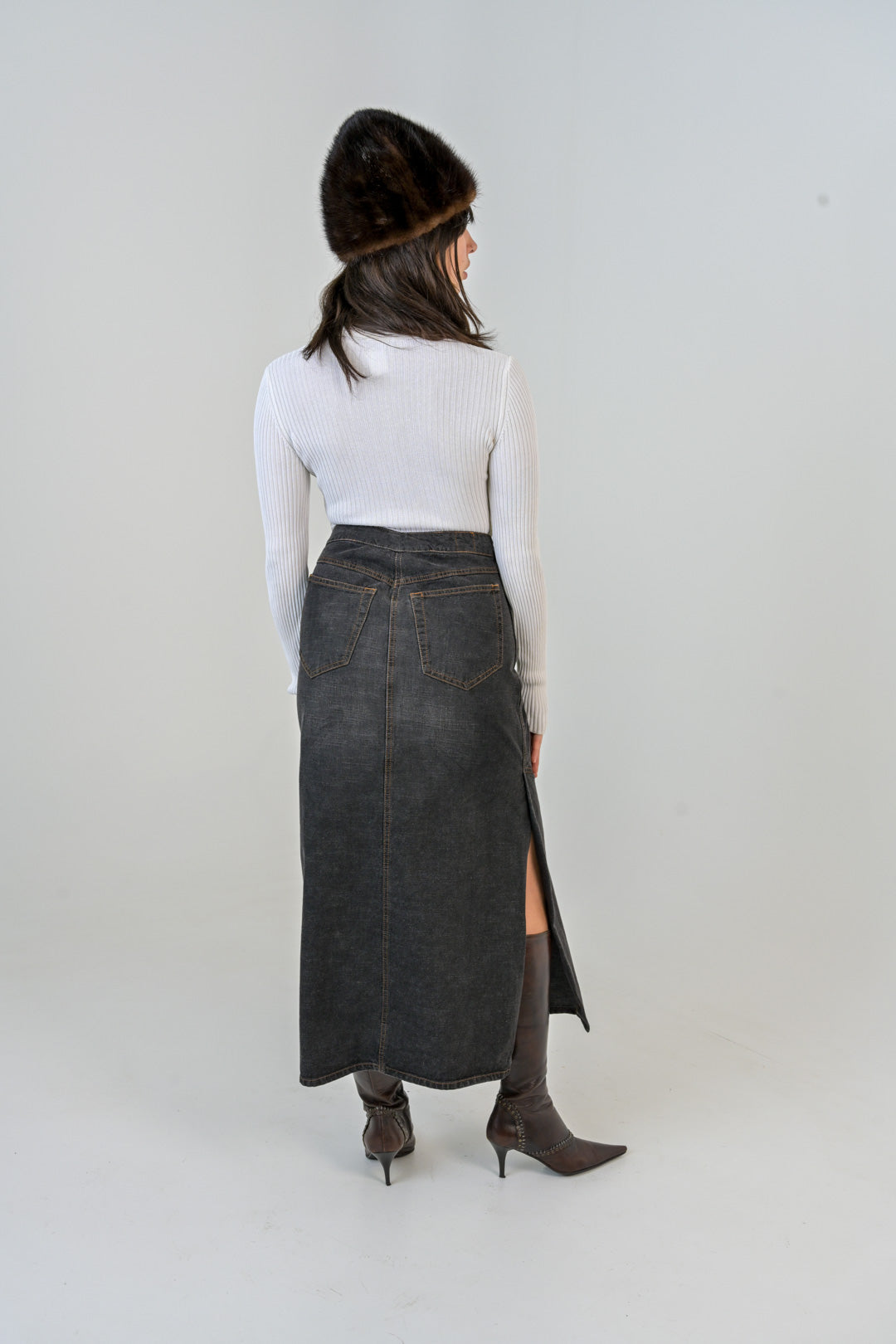Charcoal Denim Maxi Skirt