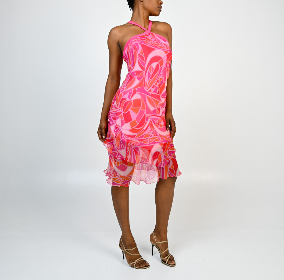 Silk Fuchsia Geometric Dress