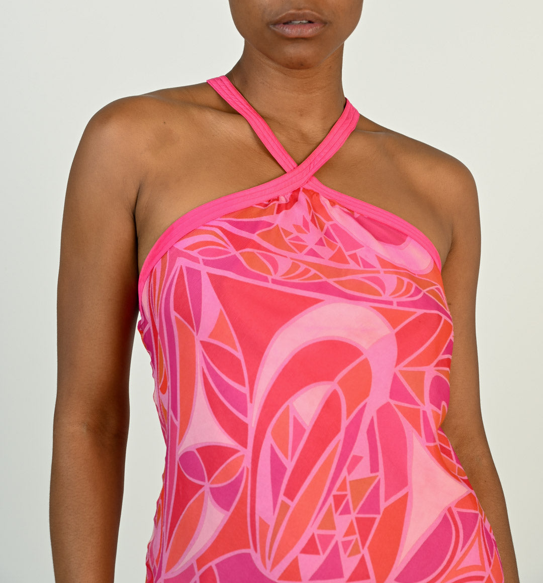 Silk Fuchsia Geometric Dress