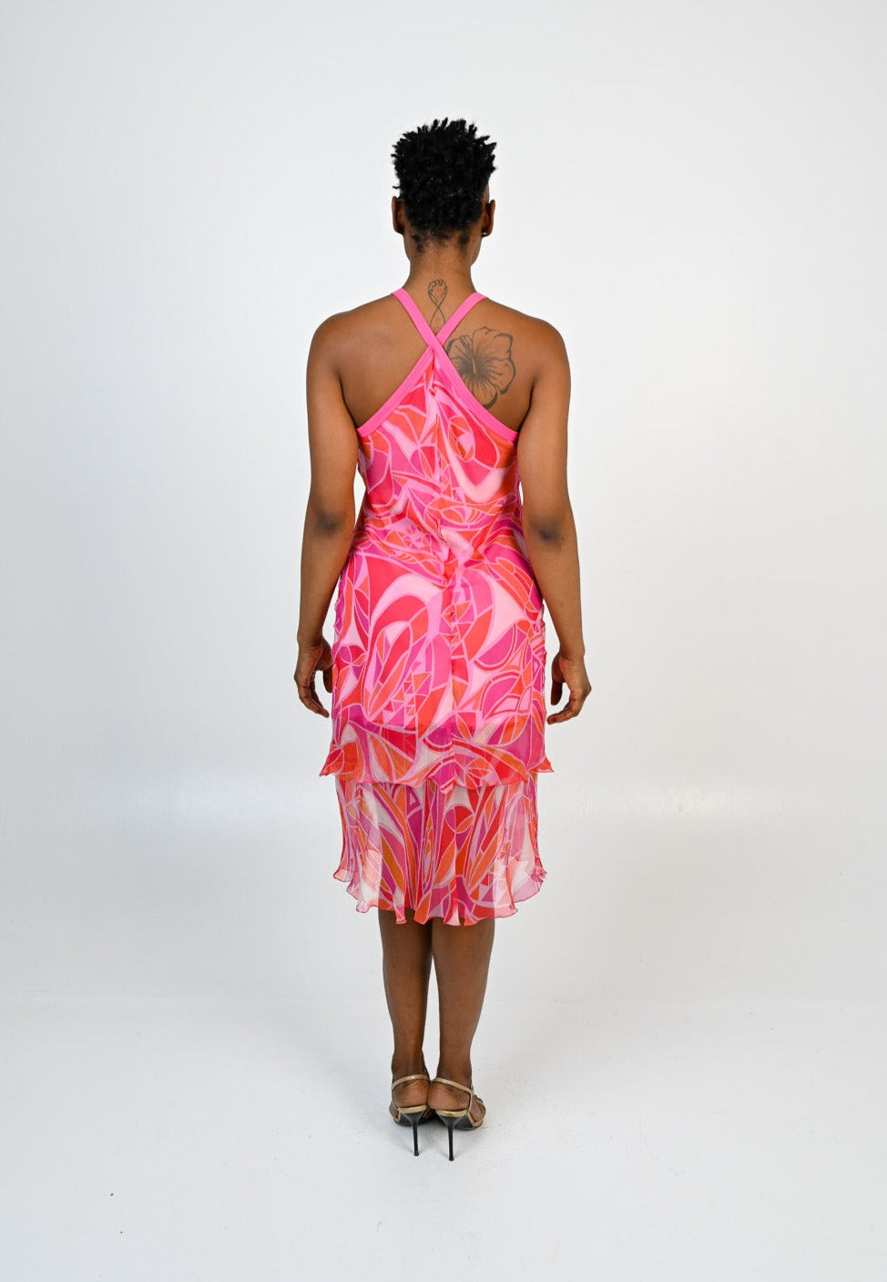 Silk Fuchsia Geometric Dress