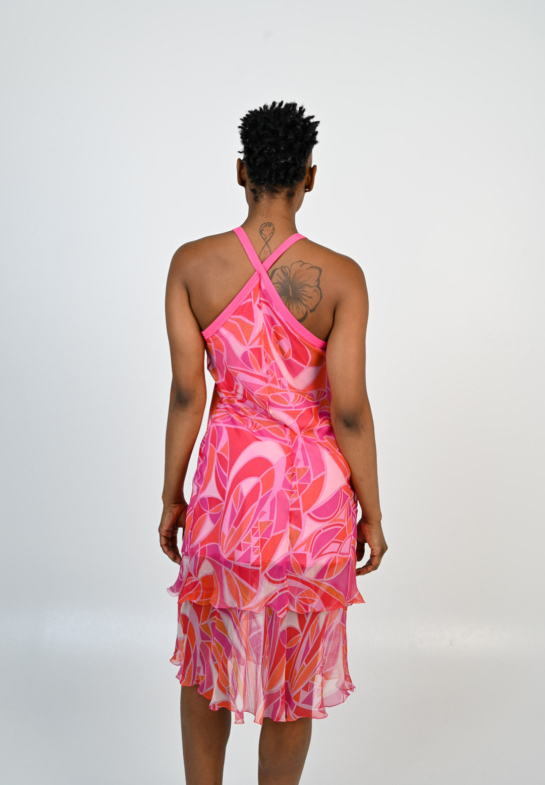 Silk Fuchsia Geometric Dress