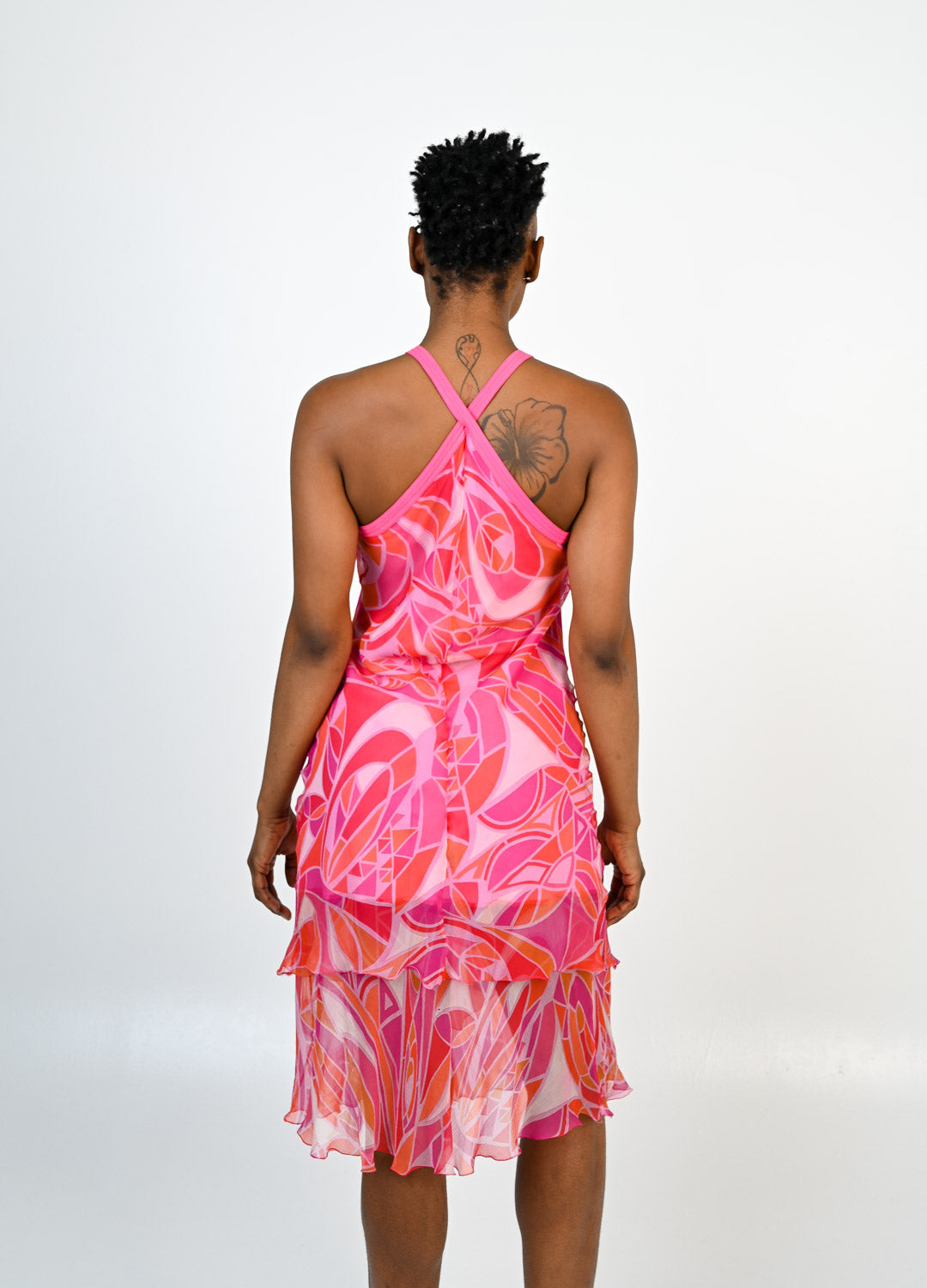 Silk Fuchsia Geometric Dress