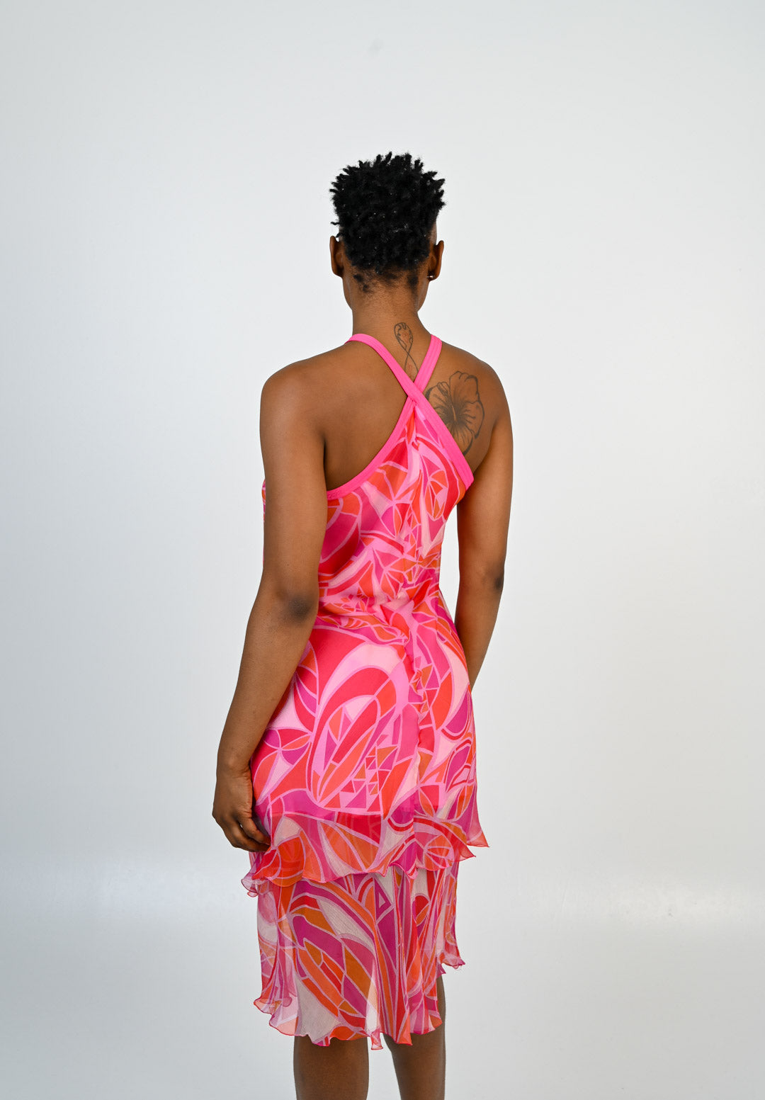 Silk Fuchsia Geometric Dress