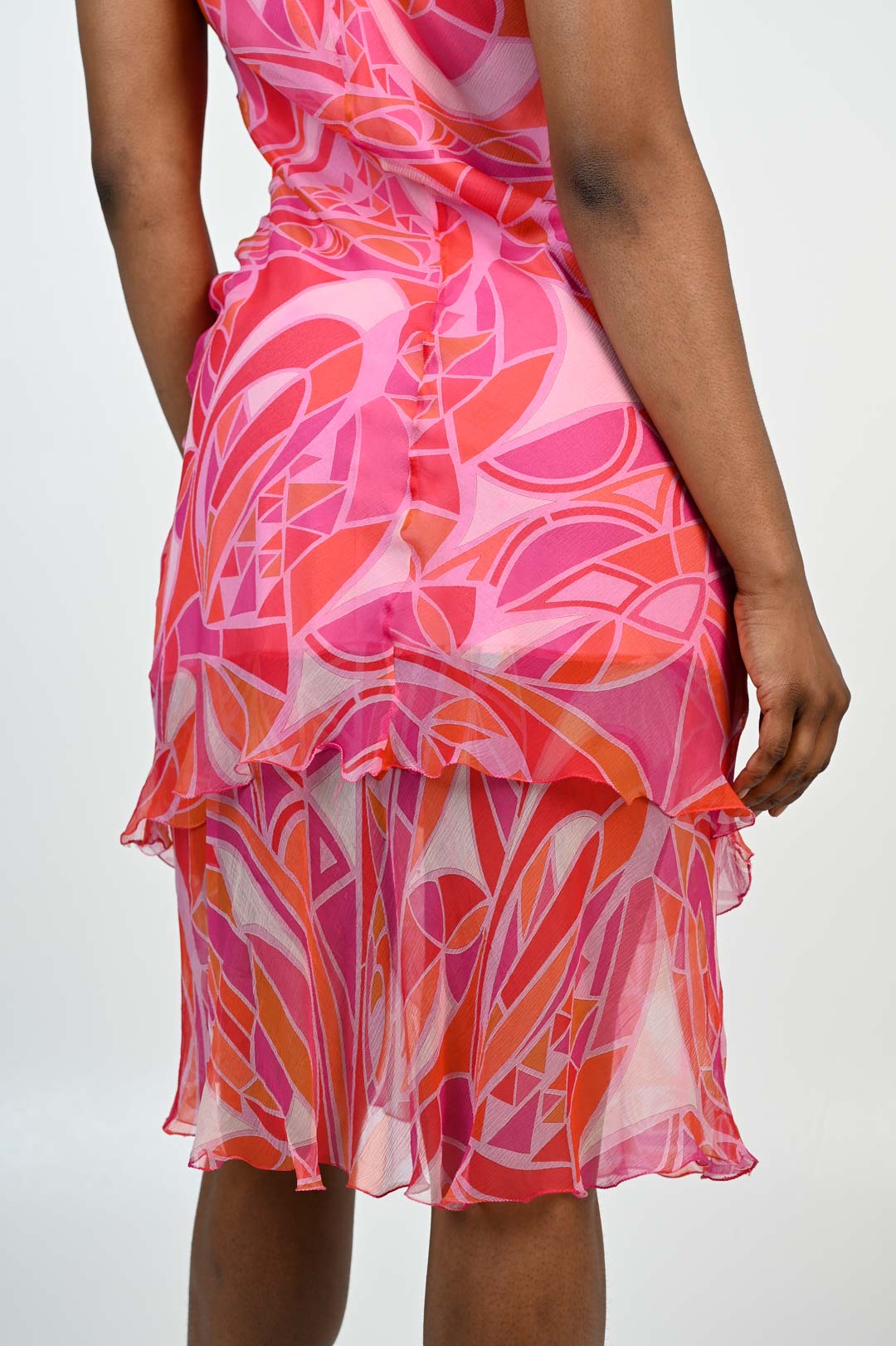 Silk Fuchsia Geometric Dress