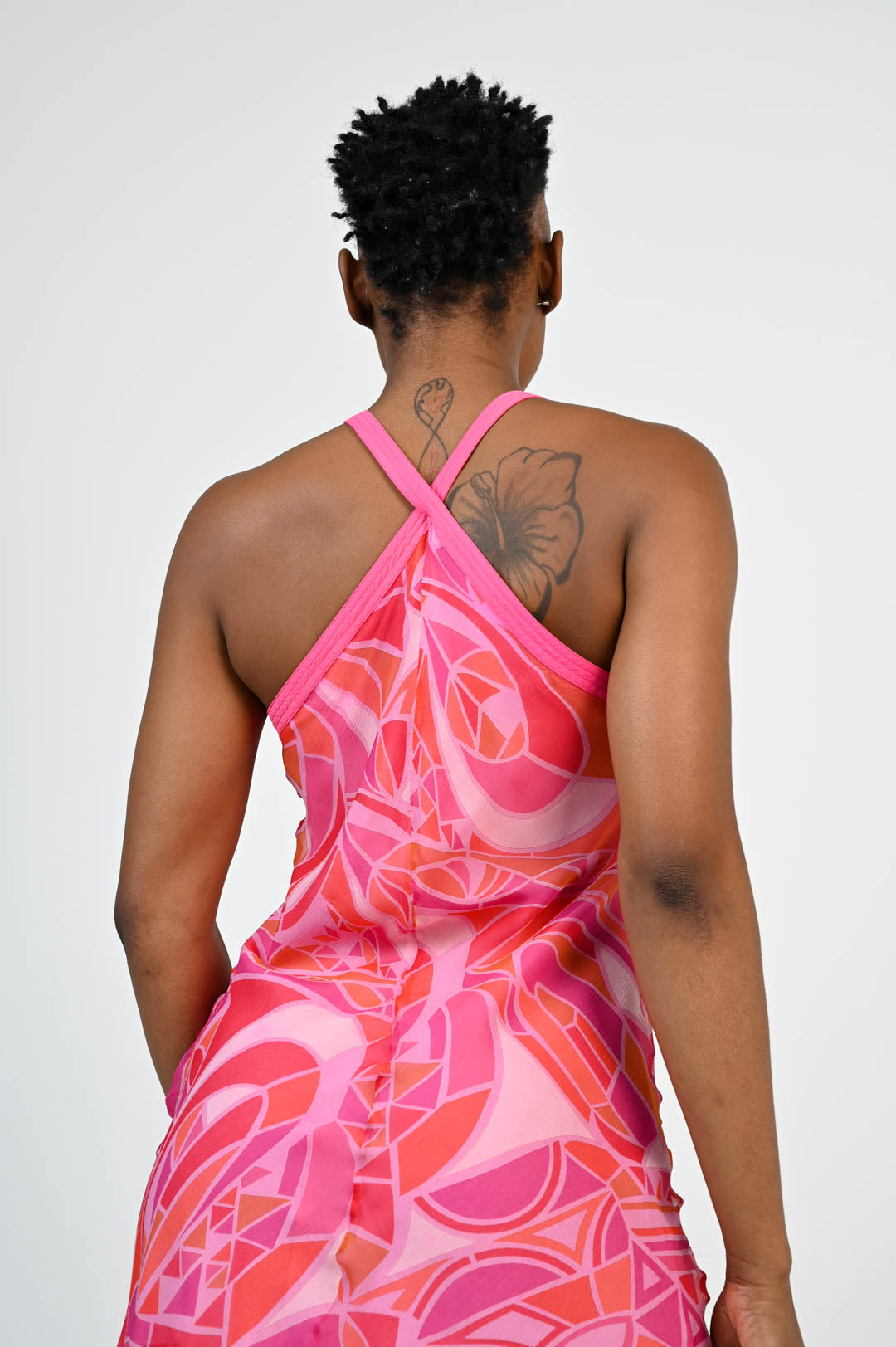 Silk Fuchsia Geometric Dress