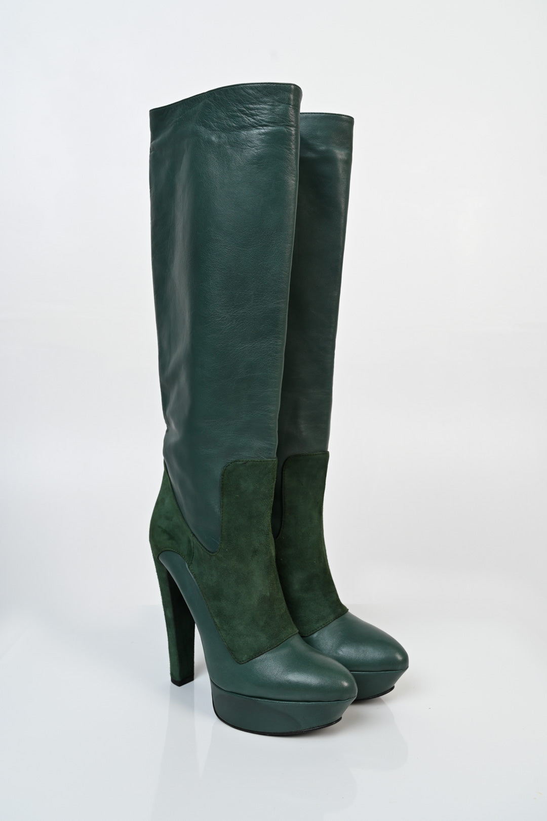 Emerald Leather Platform Boots (40)