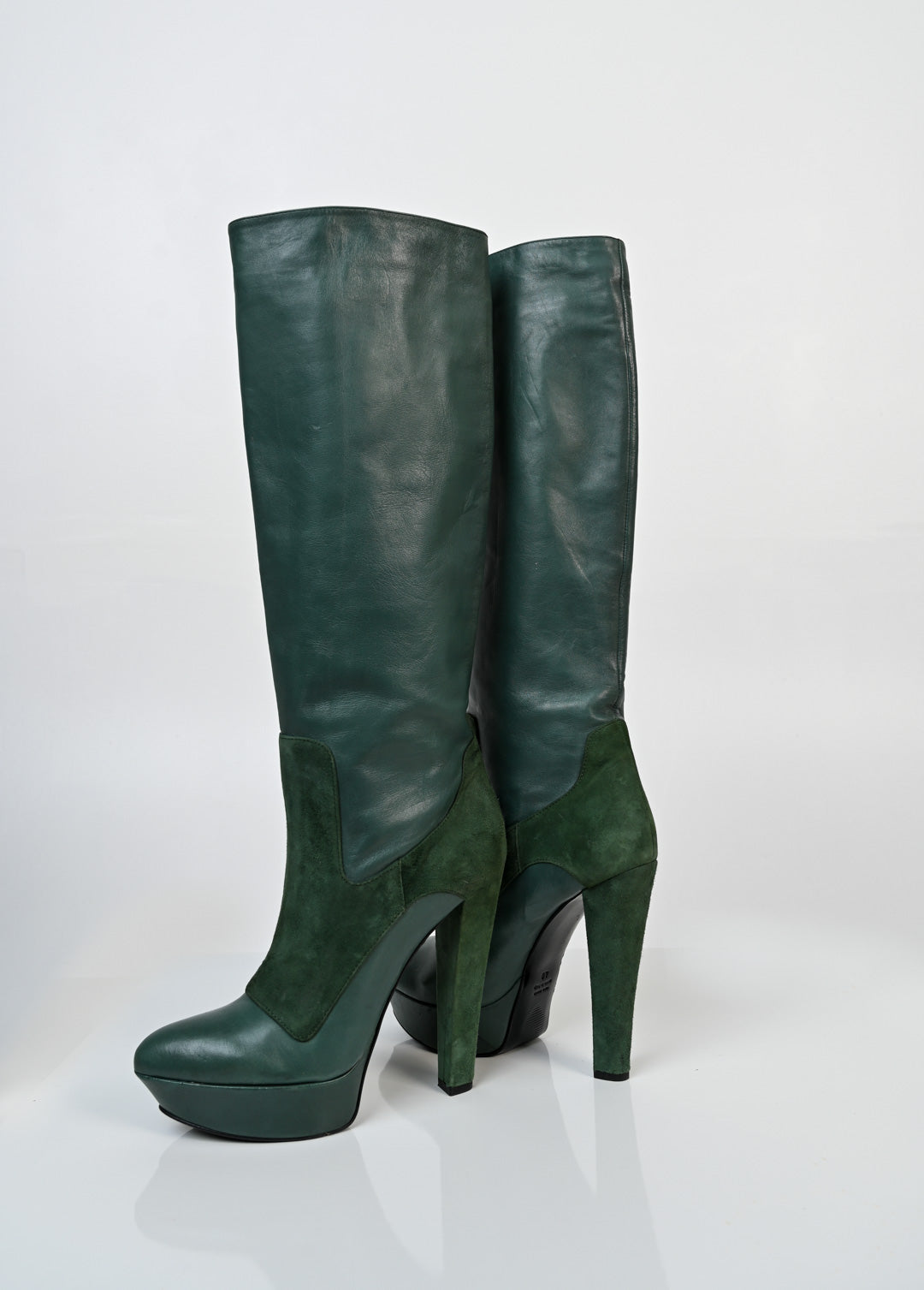 Emerald Leather Platform Boots (40)