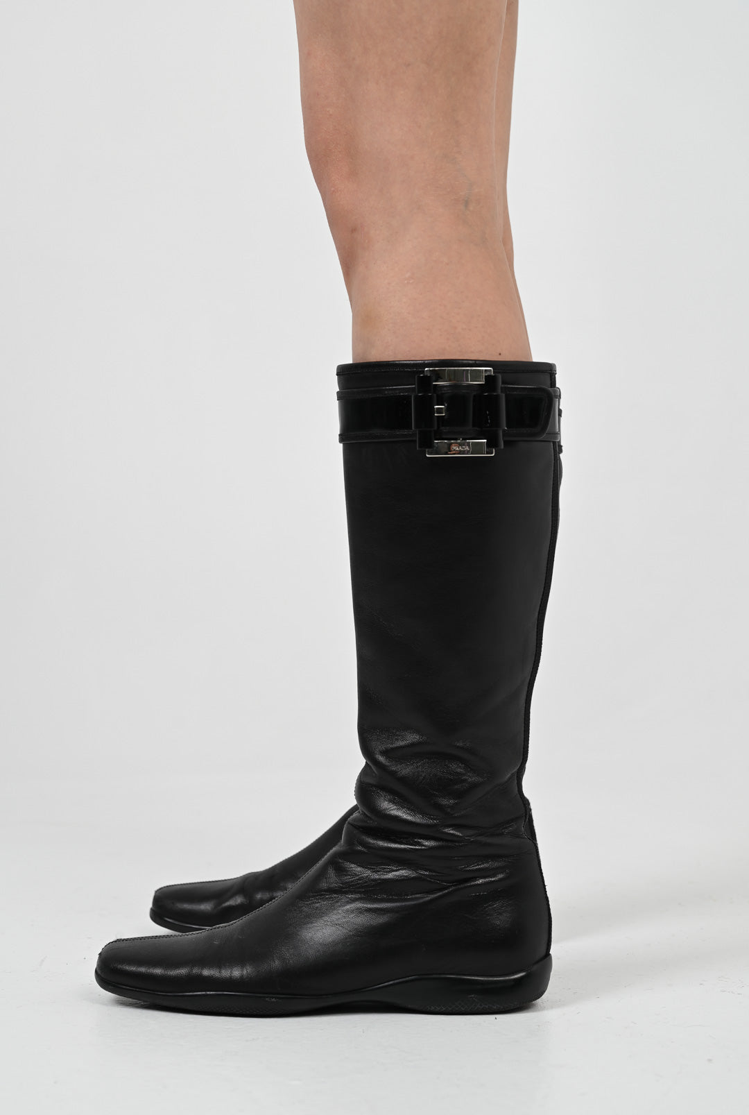 '90s Prada Leather Buckle Boots (38)
