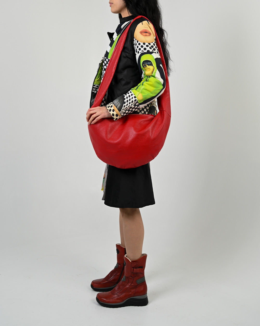 Cherry Leather Slouch Bag