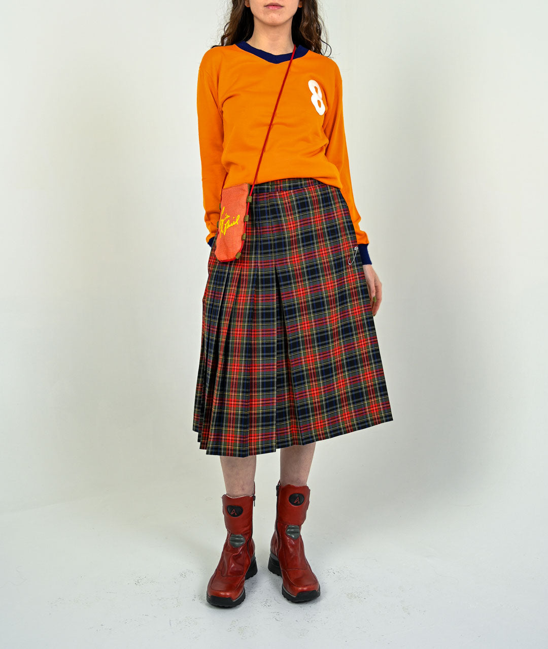 Pleated Plaid Safety Pin Skirt