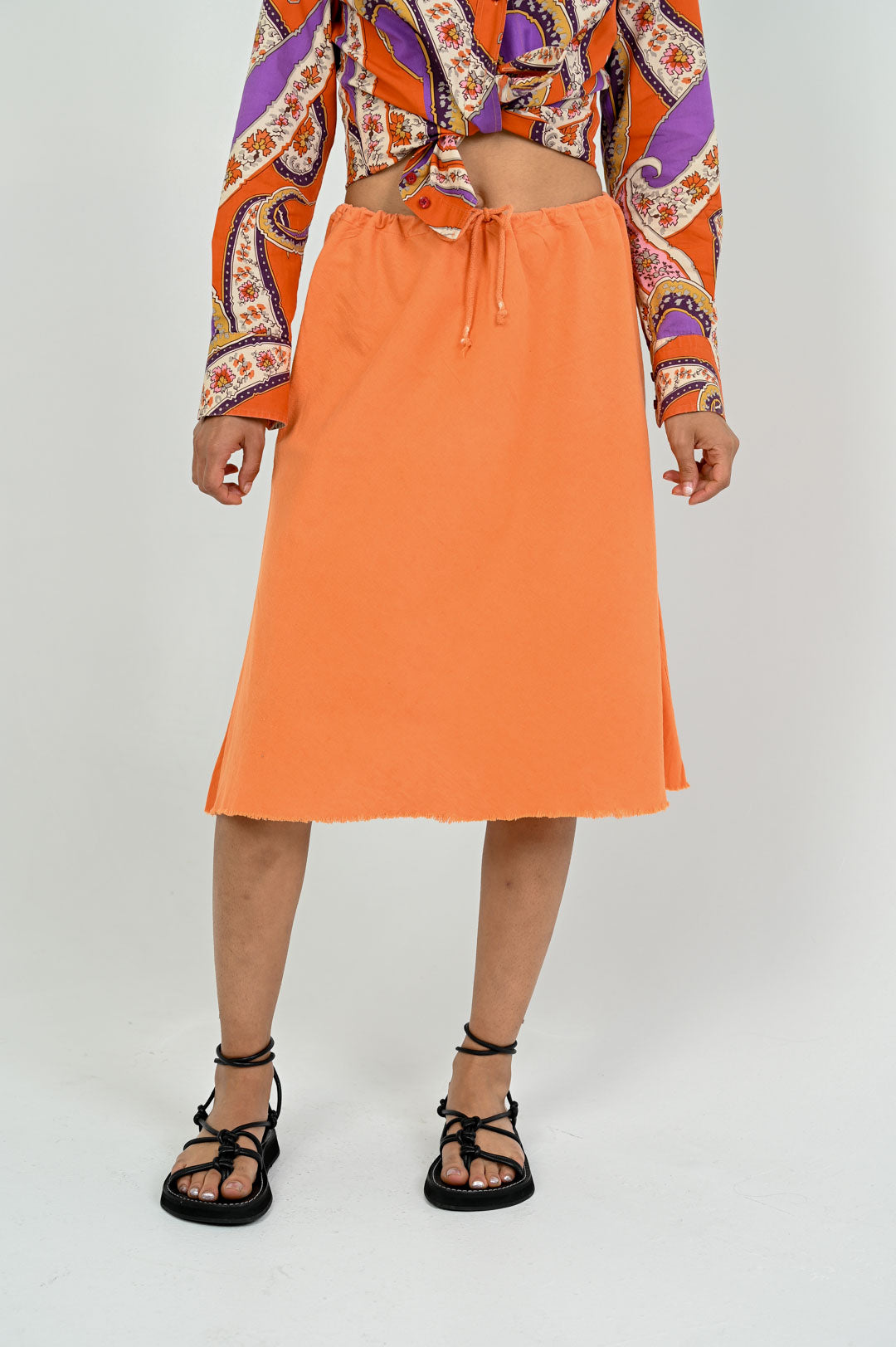 Cantaloupe Linen Drawstring Skirt