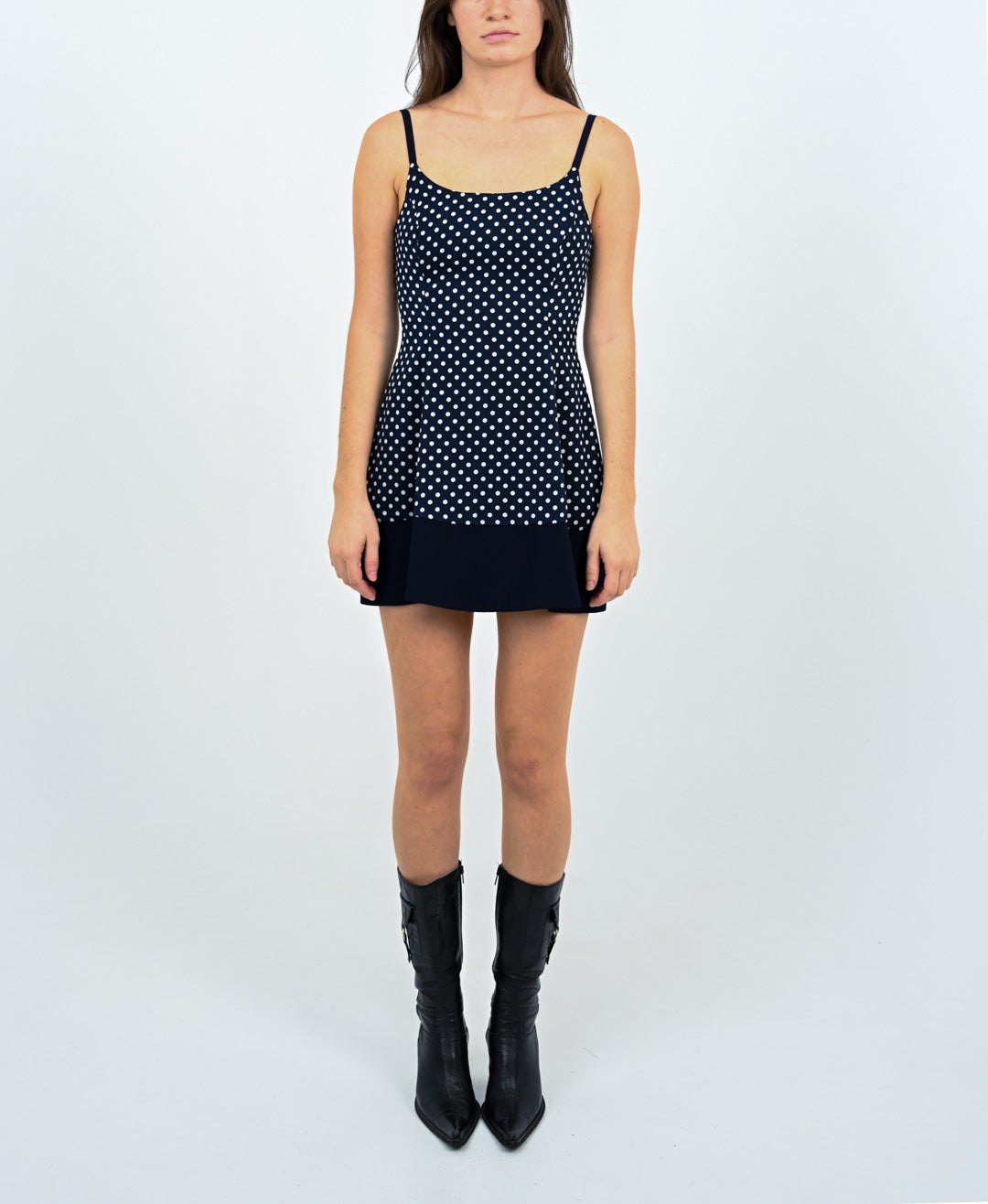 Navy Polka Dot Babydoll Dress