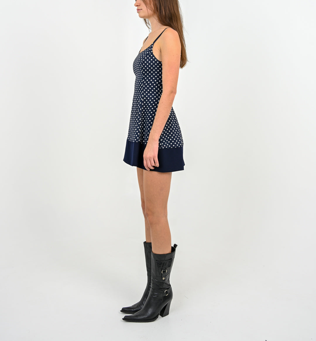 Navy Polka Dot Babydoll Dress