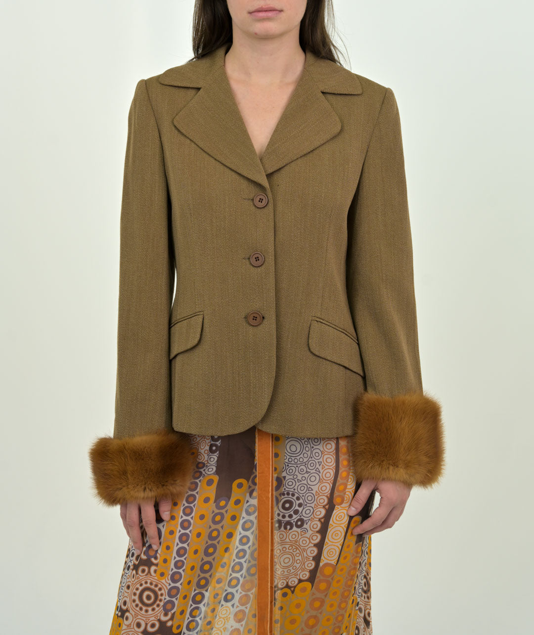 Fur Trim Wool Blazer
