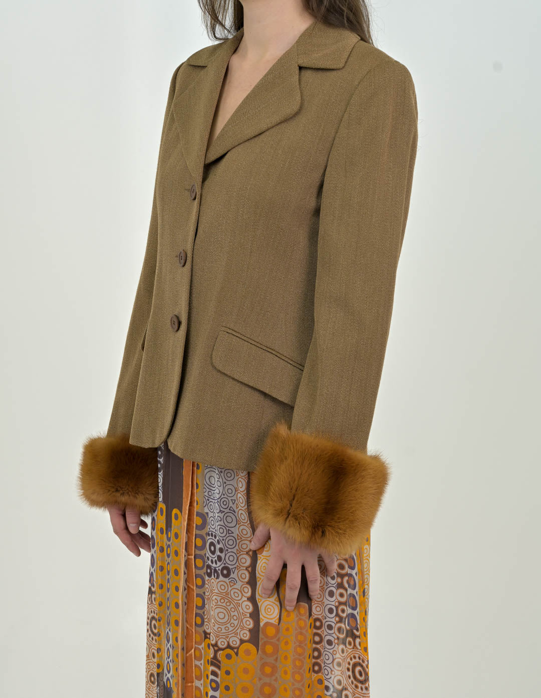 Fur Trim Wool Blazer