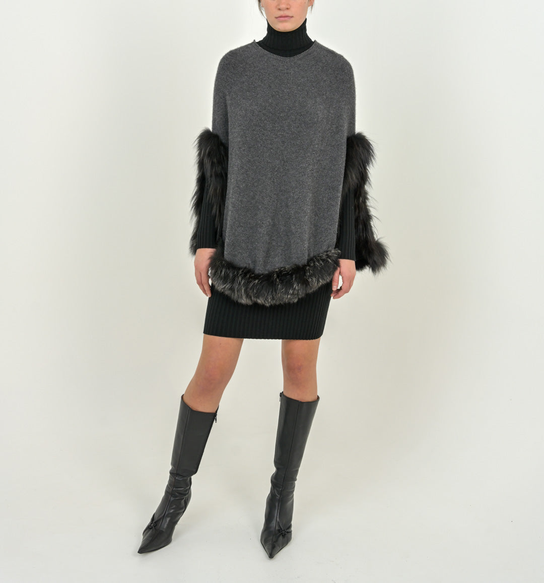 Charcoal Cashmere Fox Poncho