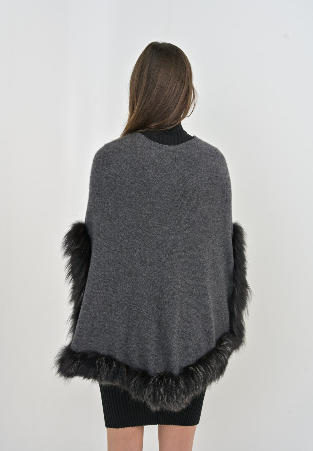 Charcoal Cashmere Fox Poncho