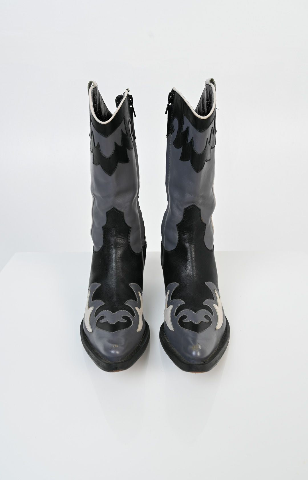 Charcoal Leather Cowgirl Boots (38)