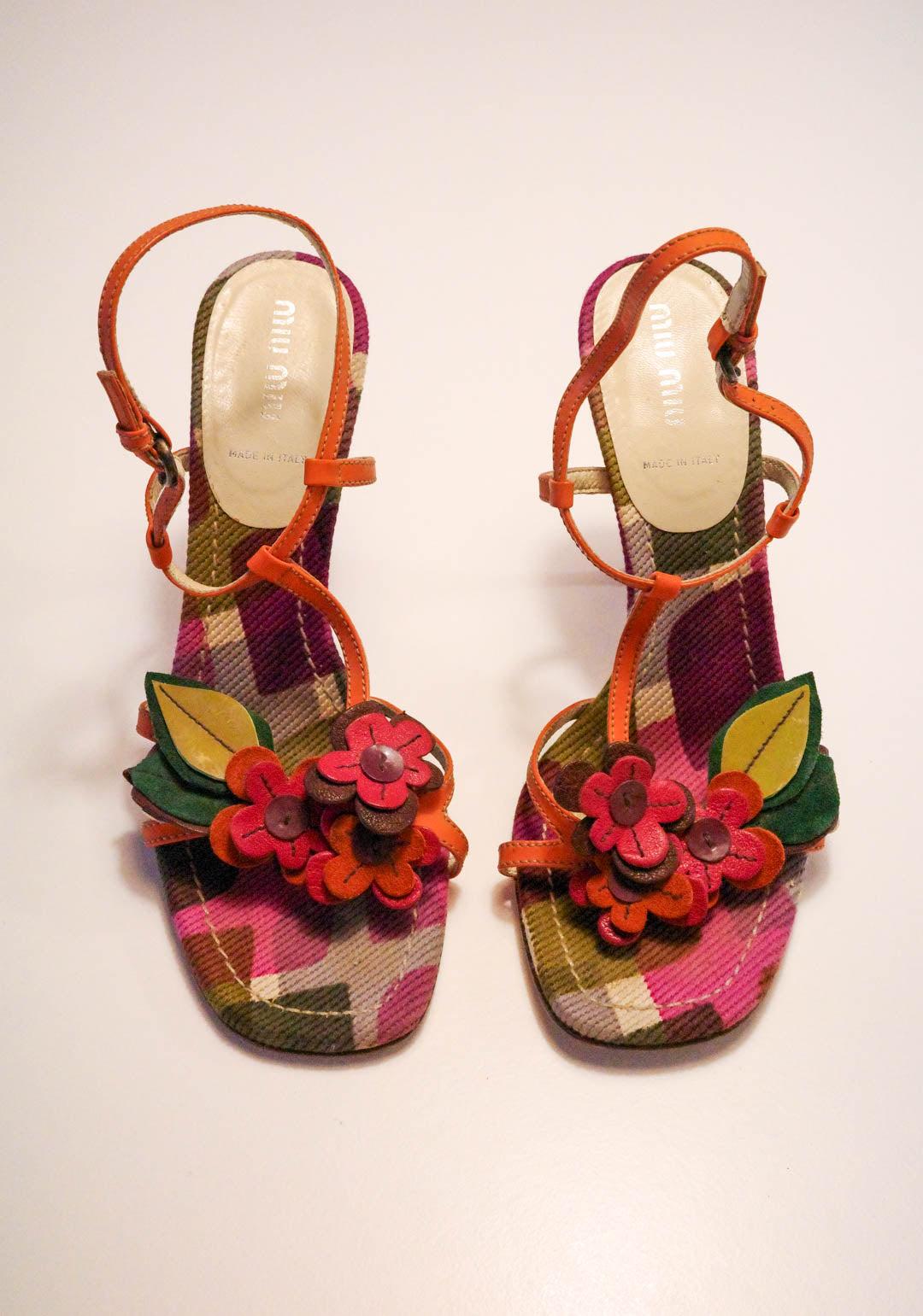 Miu Miu Argyle Floral Leather Heels | 37.5