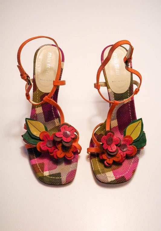 Miu Miu Argyle Floral Leather Heels | 37.5