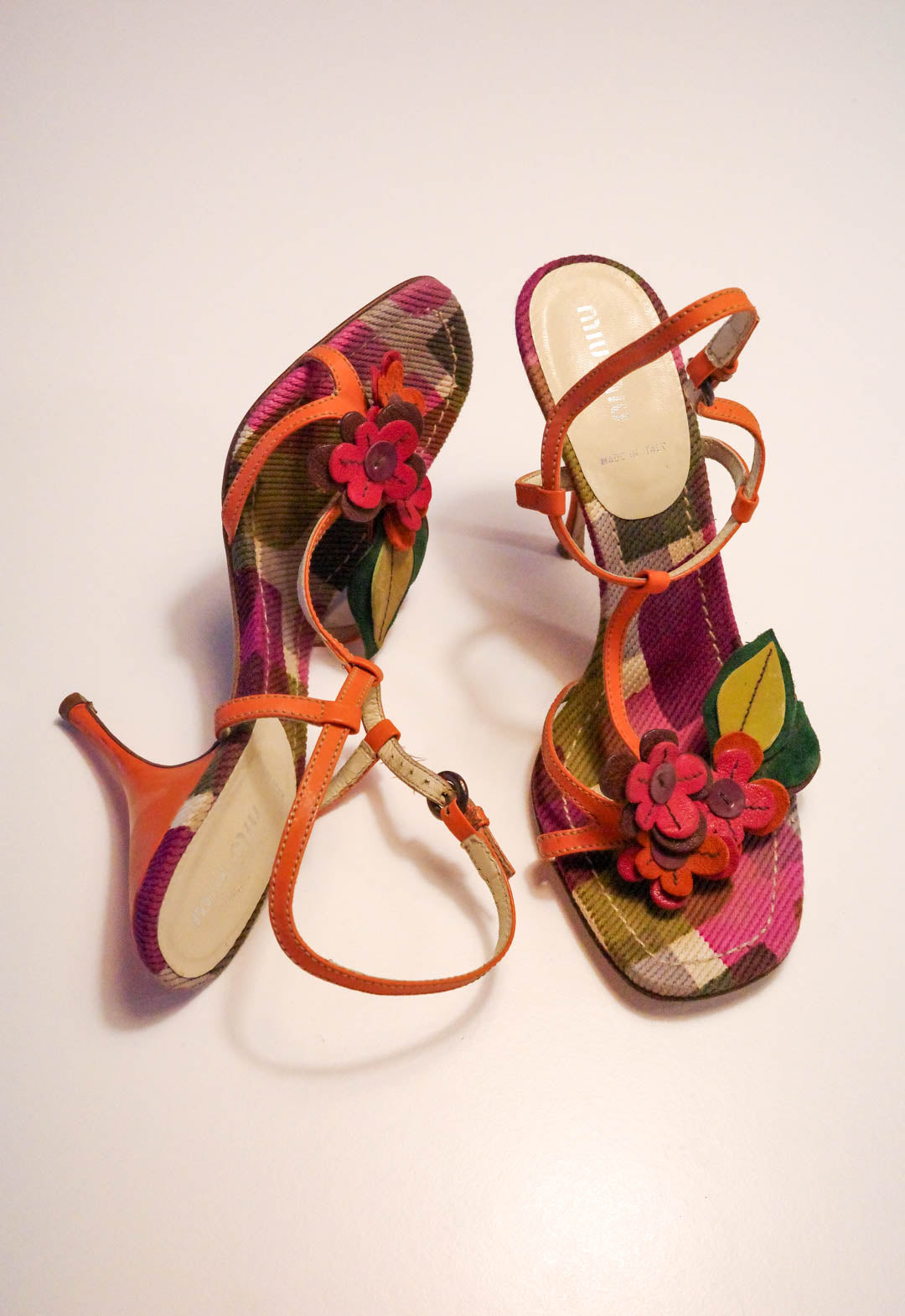 Miu Miu Argyle Floral Leather Heels | 37.5