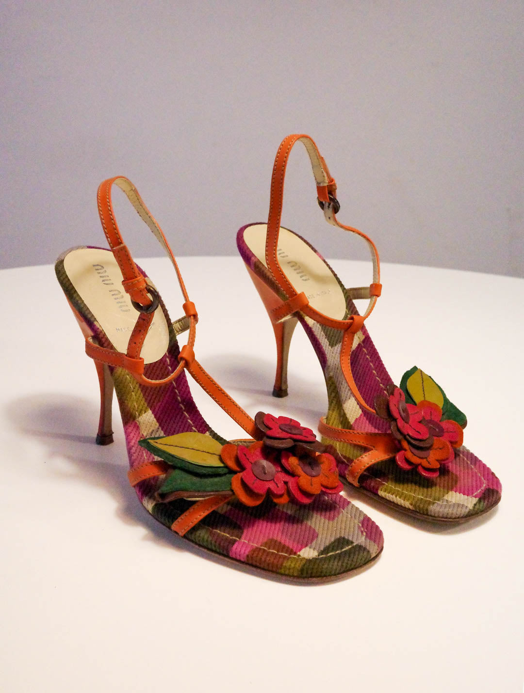 Miu Miu Argyle Floral Leather Heels | 37.5