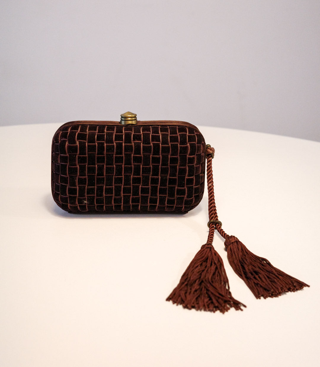Bordeaux Velvet Woven Tassel Clutch