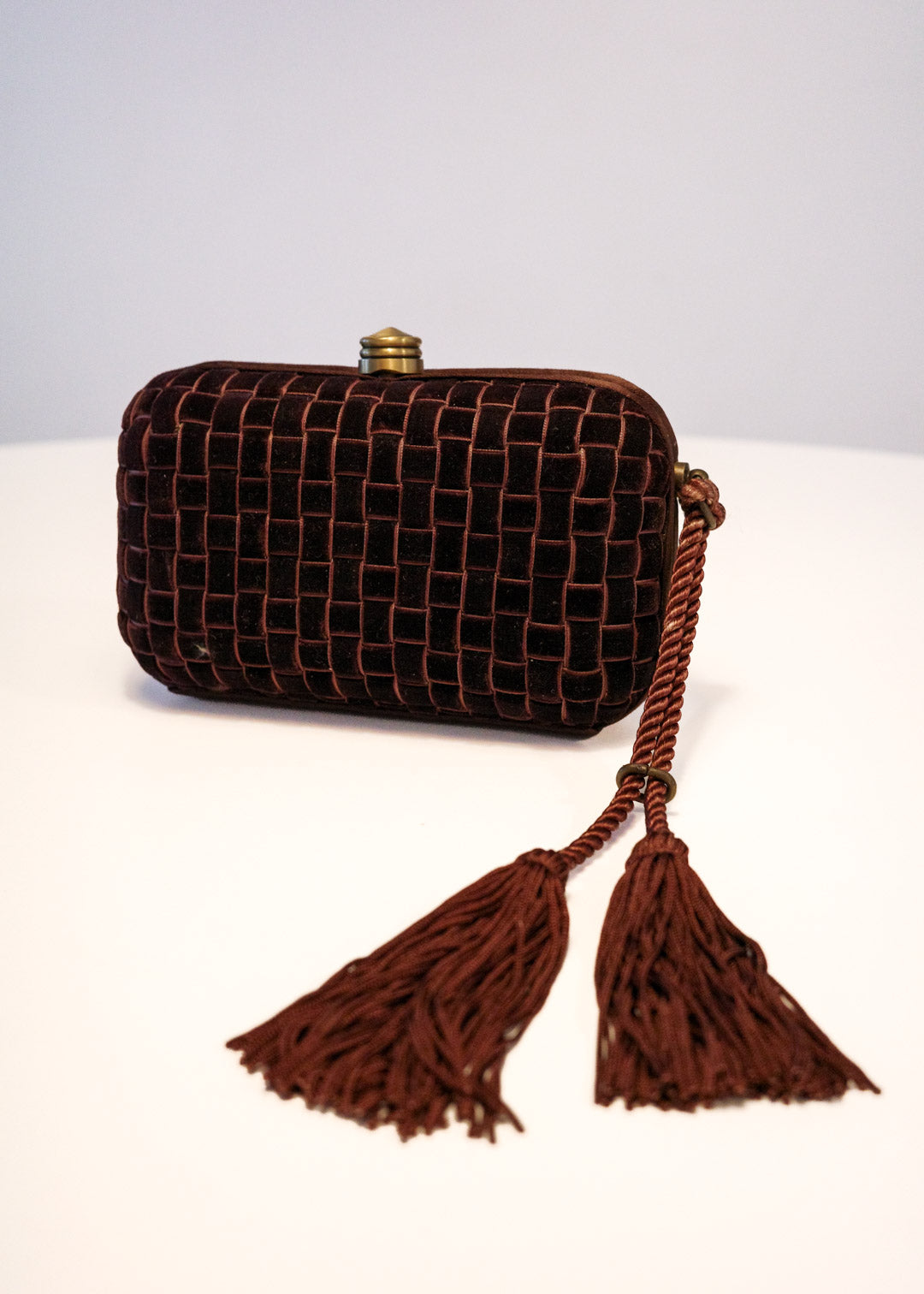 Bordeaux Velvet Woven Tassel Clutch