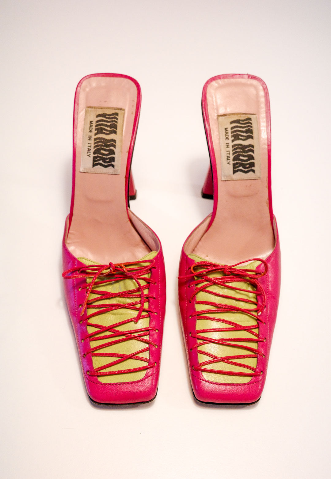 Vita Mori Watermelon Leather Laced Mules | 37