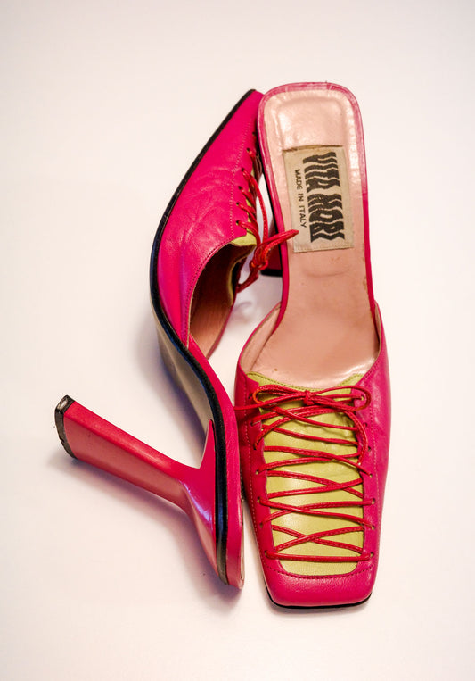 Vita Mori Watermelon Leather Laced Mules | 37