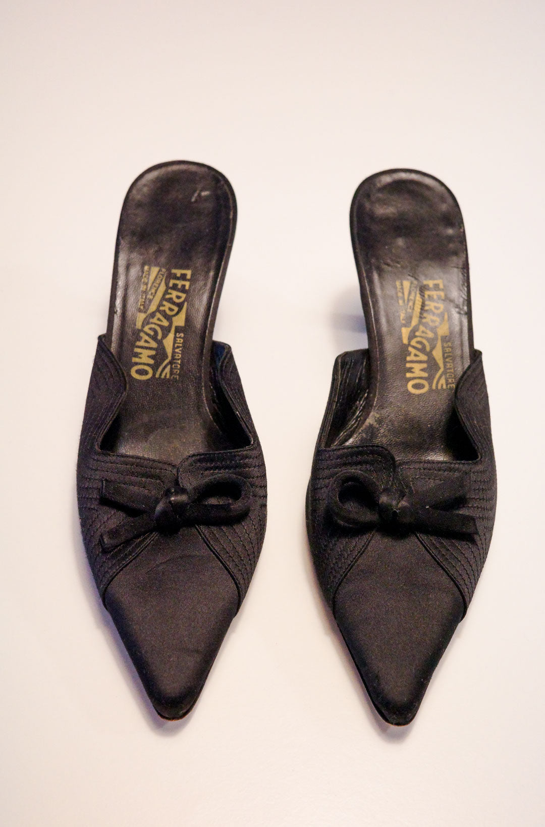 Salvatore Ferragamo Onyx Satin Mules | 37.5