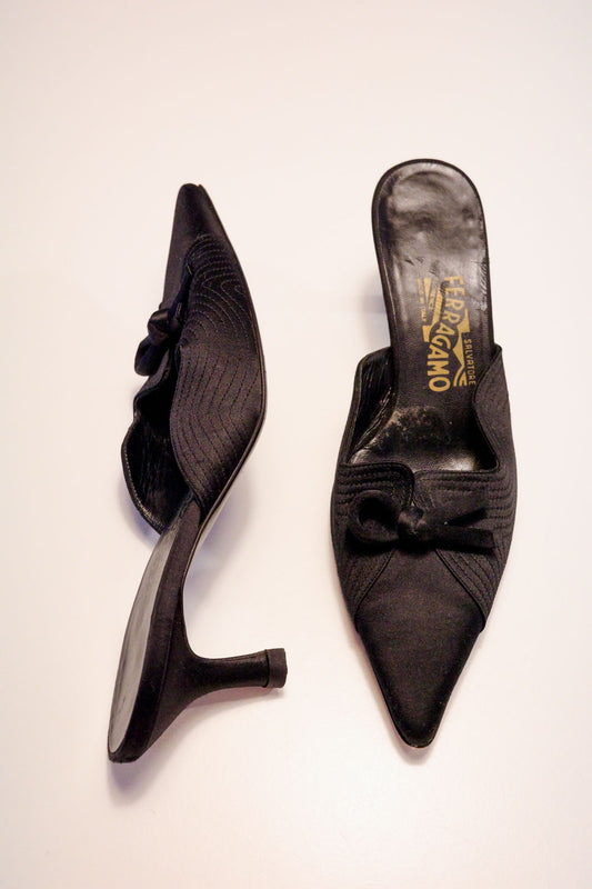 Salvatore Ferragamo Onyx Satin Mules | 37.5