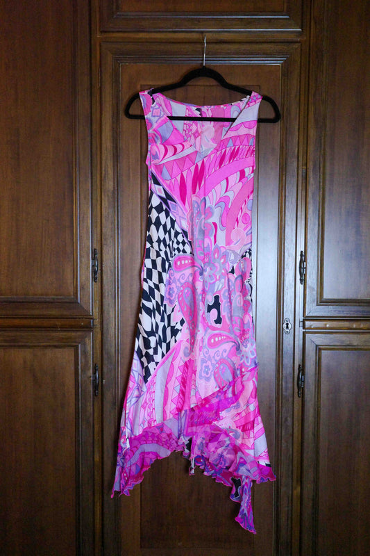 Angela Gavioli Fuchsia Silk Illusion Dress
