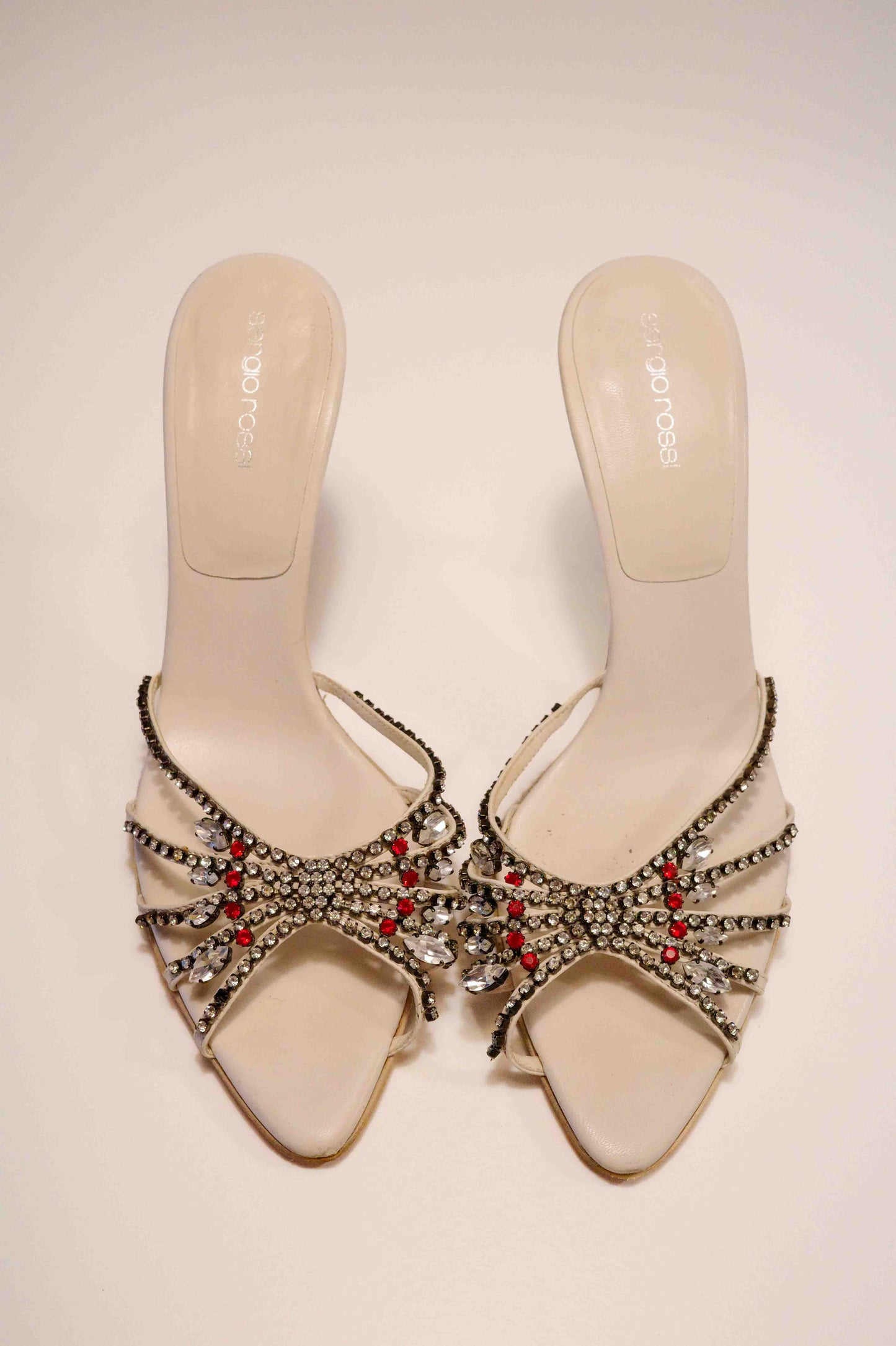 Sergio Rossi Ivory Bedazzled Mules | 40