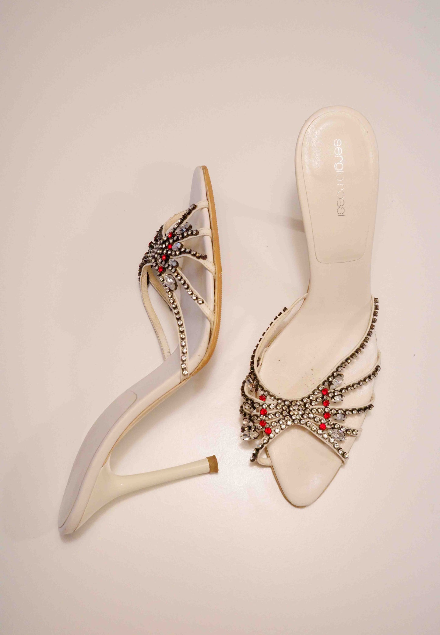 Sergio Rossi Ivory Bedazzled Mules | 40