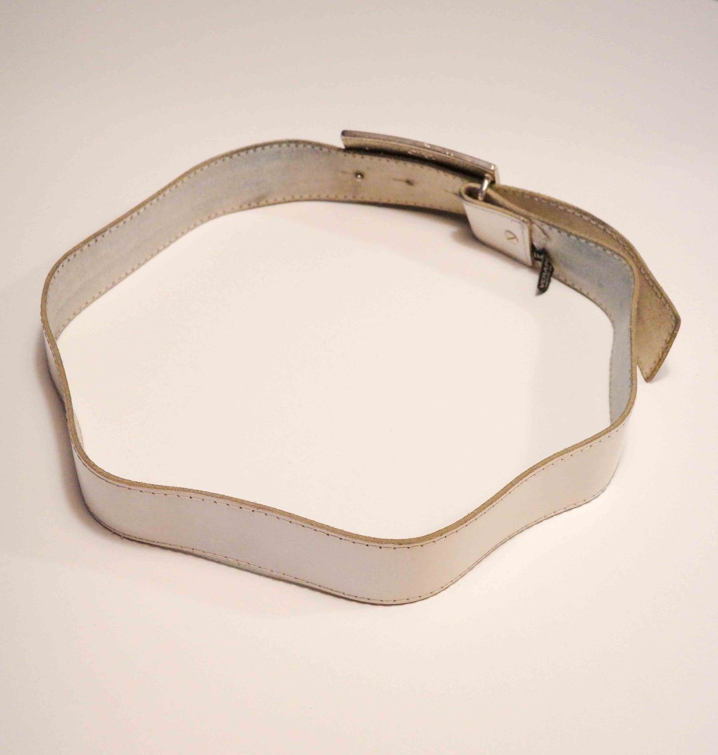 White Domino Leather Belt