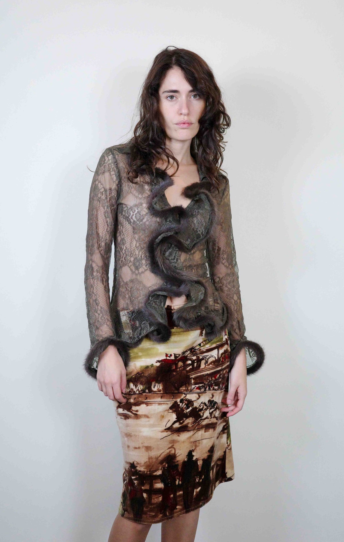 List Fur Trim Lace Top